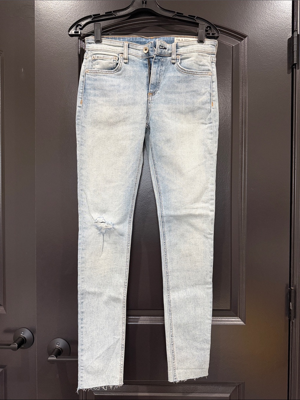 rag & bone Light Blue Skinny Jeans with Distressed Knee